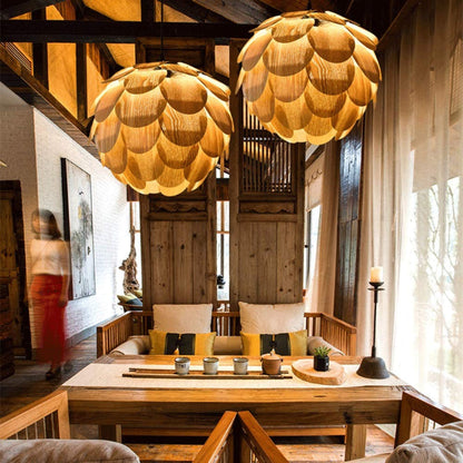 Wooden Scale Globe Pendant Light