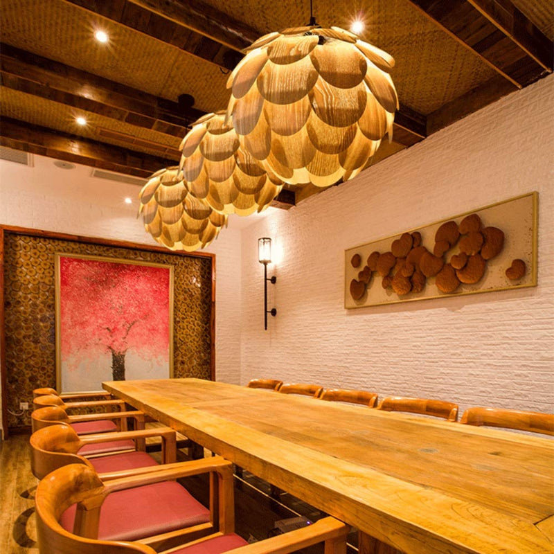 Wooden Scale Globe Pendant Light