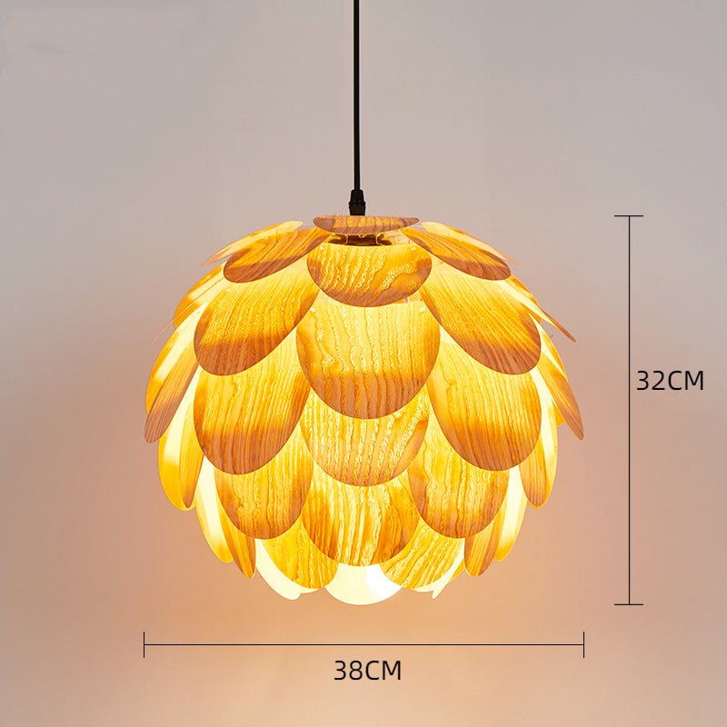 Wooden Scale Globe Pendant Light