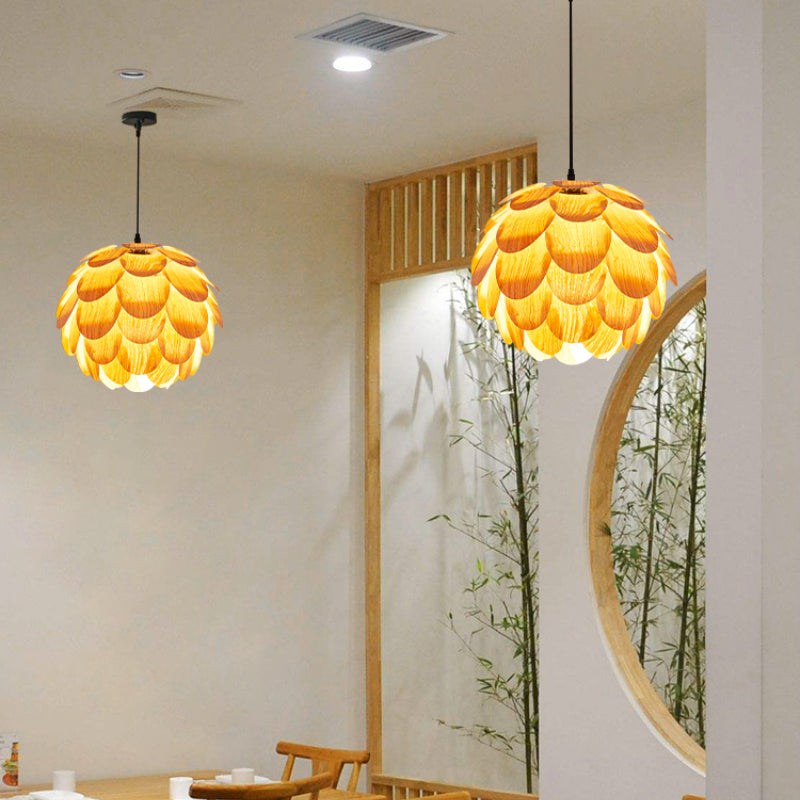 Wooden Scale Globe Pendant Light
