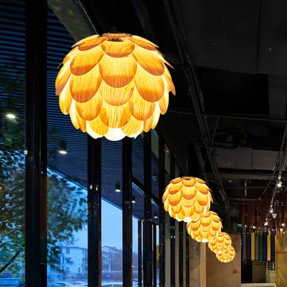 Wooden Scale Globe Pendant Light