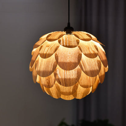 Wooden Scale Globe Pendant Light