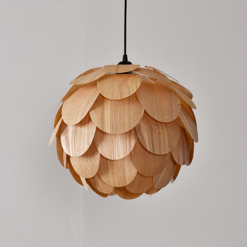 Wooden Scale Globe Pendant Light