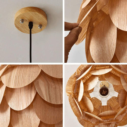 Wooden Scale Globe Pendant Light