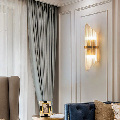 Glass Rod 2-Light Gold Wall Sconce