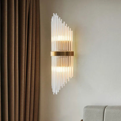 Glass Rod 2-Light Gold Wall Sconce