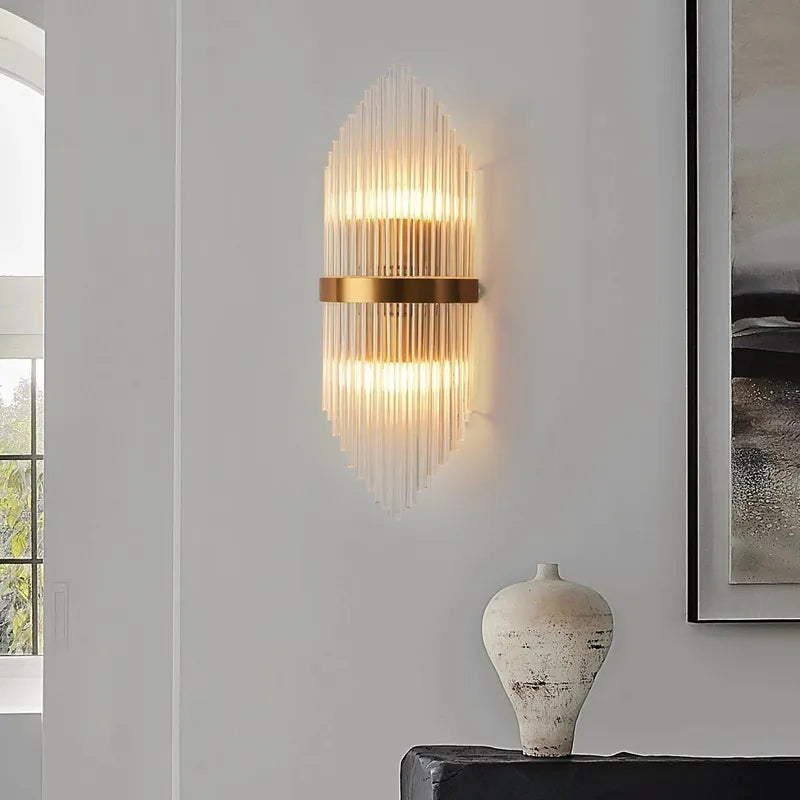 Striaged 2-Light Gold Glass Wall Sconce Metal Vanity Wall Light-[Modern pendant lighting for bedroom and living space]-Demolights UK