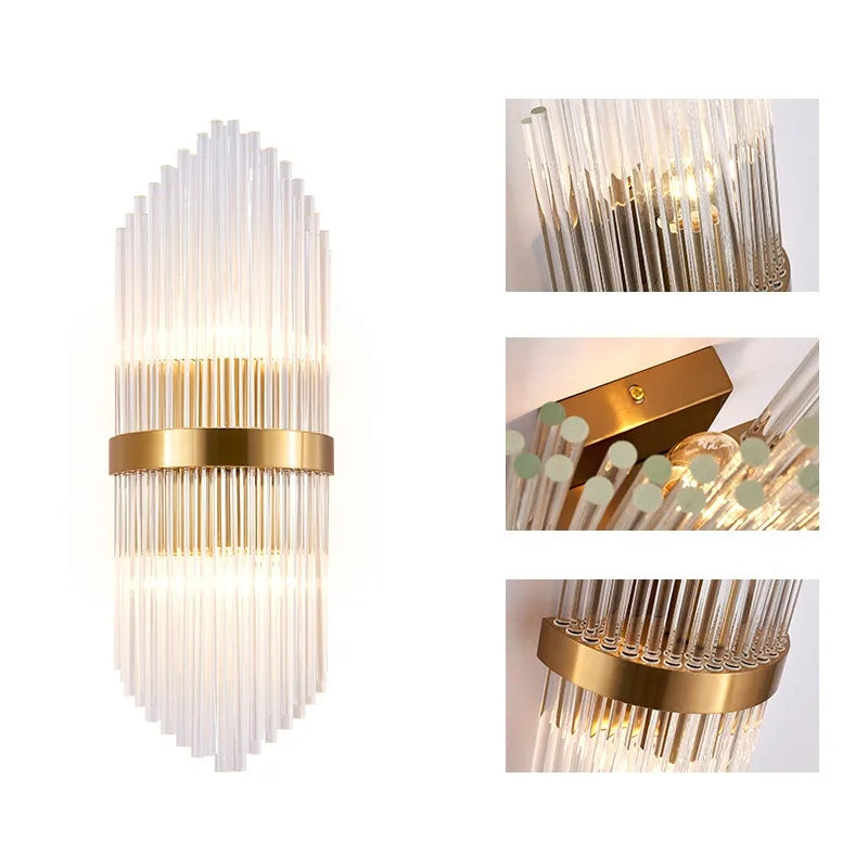 Glass Rod 2-Light Gold Wall Sconce