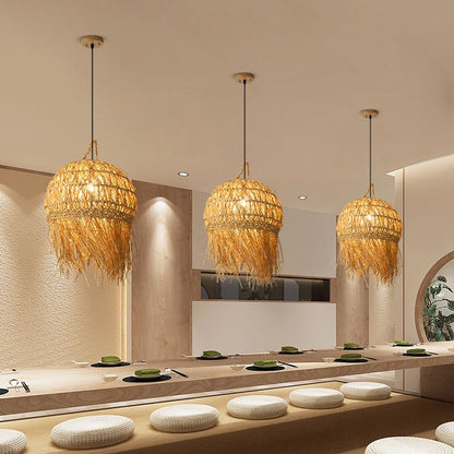 Long Fringe Bamboo Pendant Light