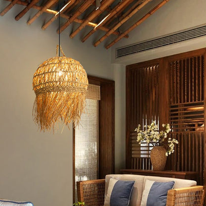 Long Fringe Bamboo Pendant Light
