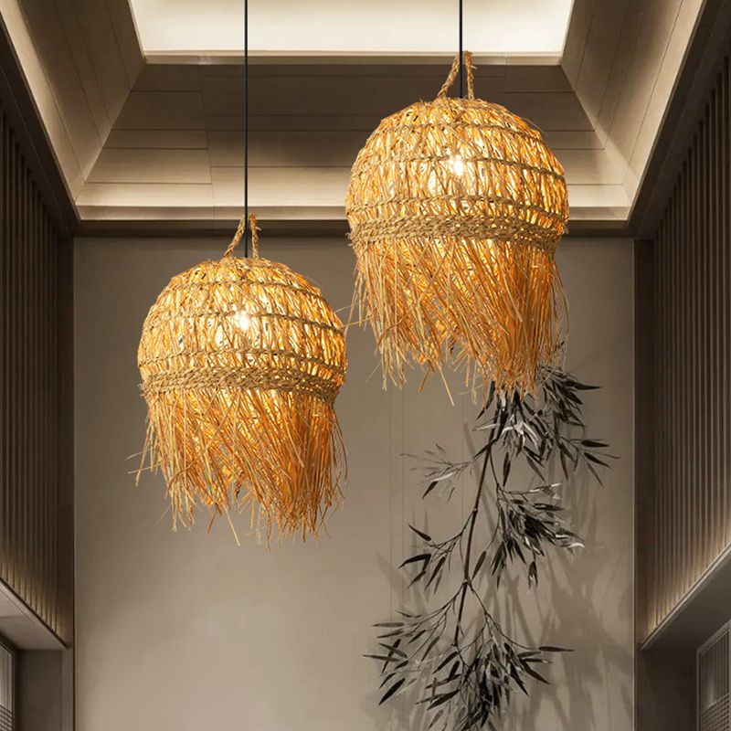 Long Fringe Bamboo Pendant Light