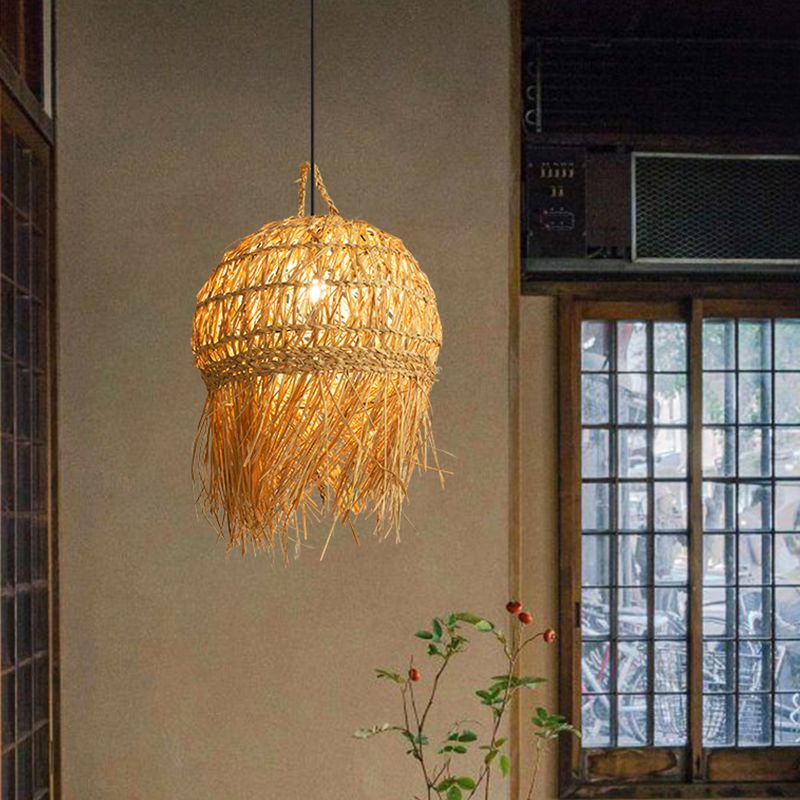Long Fringe Bamboo Pendant Light