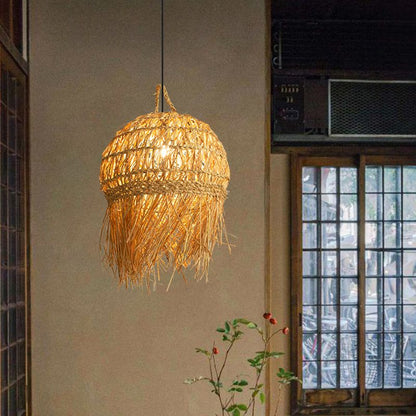Long Fringe Bamboo Pendant Light