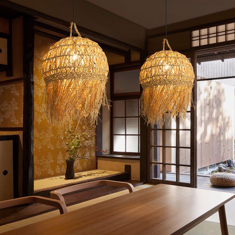 Long Fringe Bamboo Pendant Light