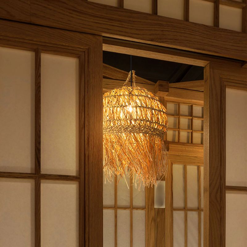 Long Fringe Bamboo Pendant Light