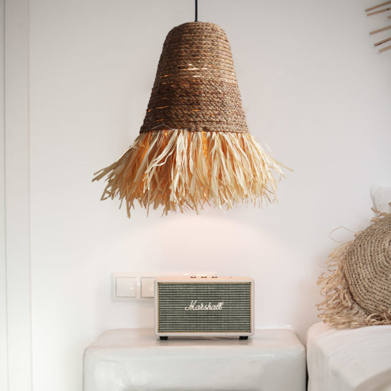Seagrass Fringe Pendant Light Lamp-[Modern pendant lighting for bedroom and living space]-Demolights UK