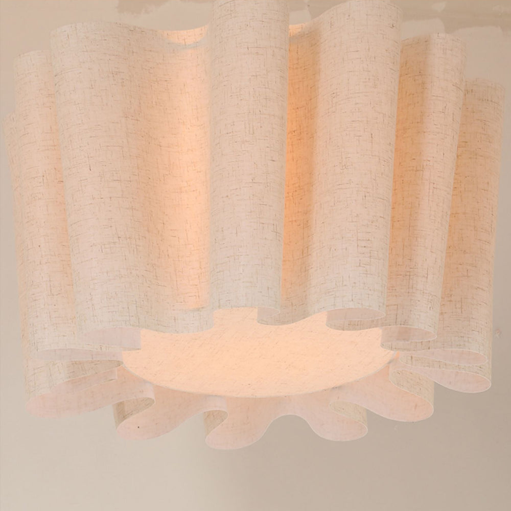 Wavy Ruffled Linen Drum Pendant