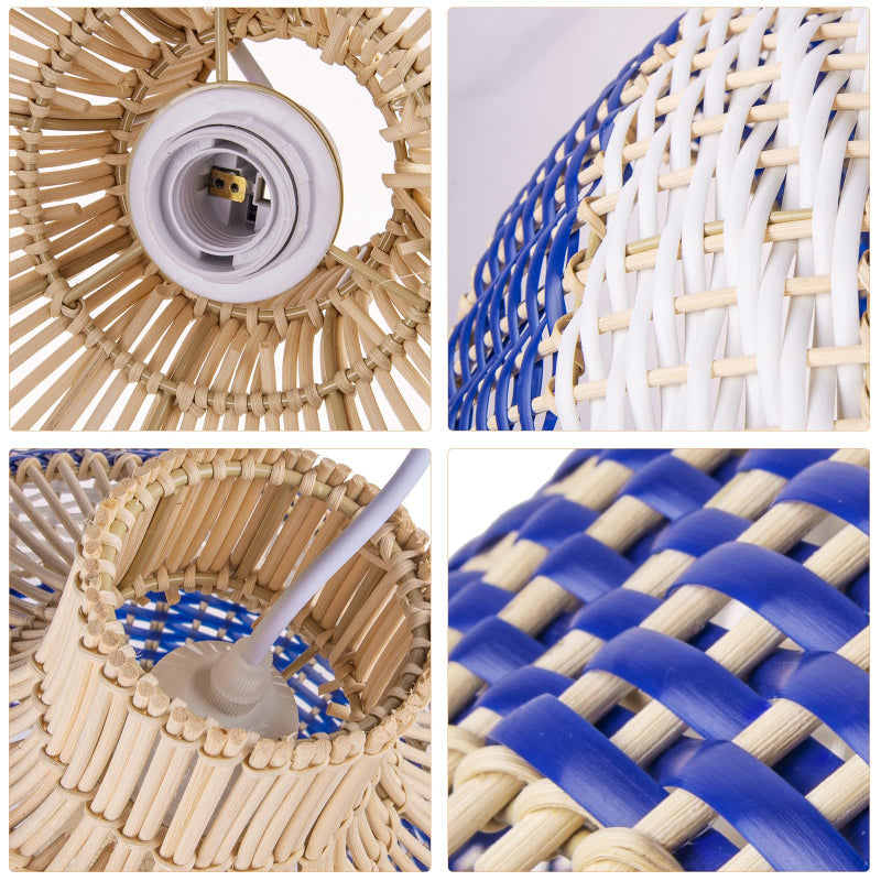 Hamptons Blue Herringbone Rattan Pendant