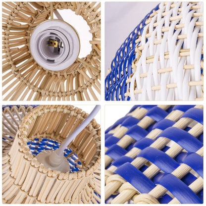 Hamptons Blue Herringbone Rattan Pendant