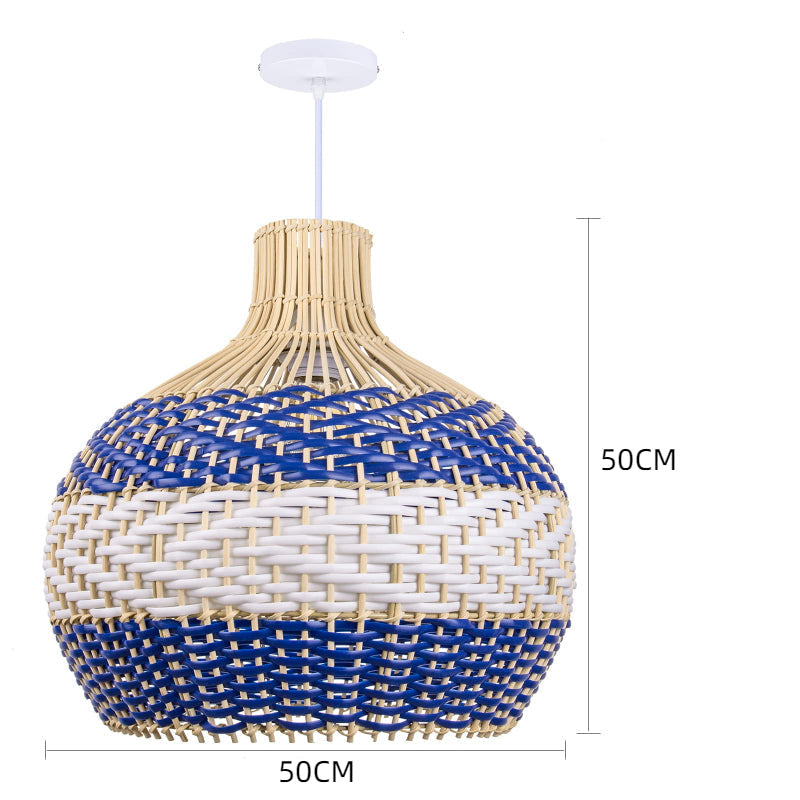 Hamptons Blue Herringbone Rattan Pendant