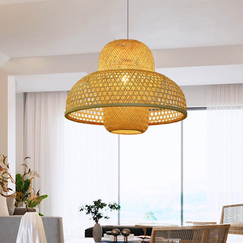 Handcrafted Bamboo Woven Pendant Light-[Modern pendant lighting for bedroom and living space]-Demolights UK