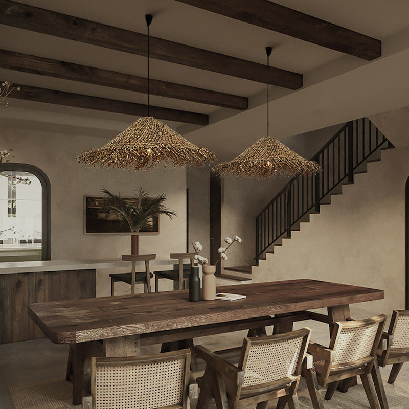 Rattan Tasselled Straw Hat Pendant
