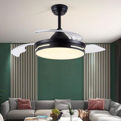 Drum Ceiling Fan with Concealable Blades