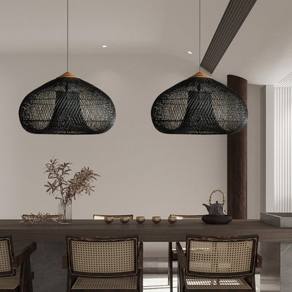 Double-Layer Rattan Basket Chandelier