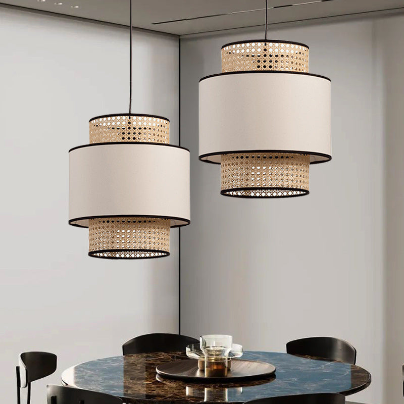 Linen and Rattan Caning Pendant Light