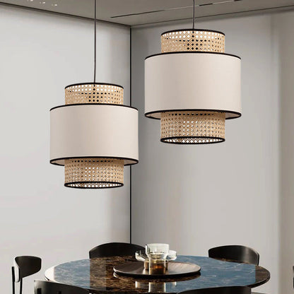 Linen and Rattan Caning Pendant Light