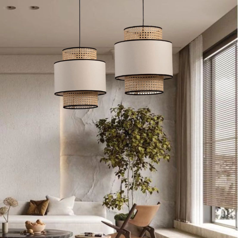 Linen and Rattan Caning Pendant Light