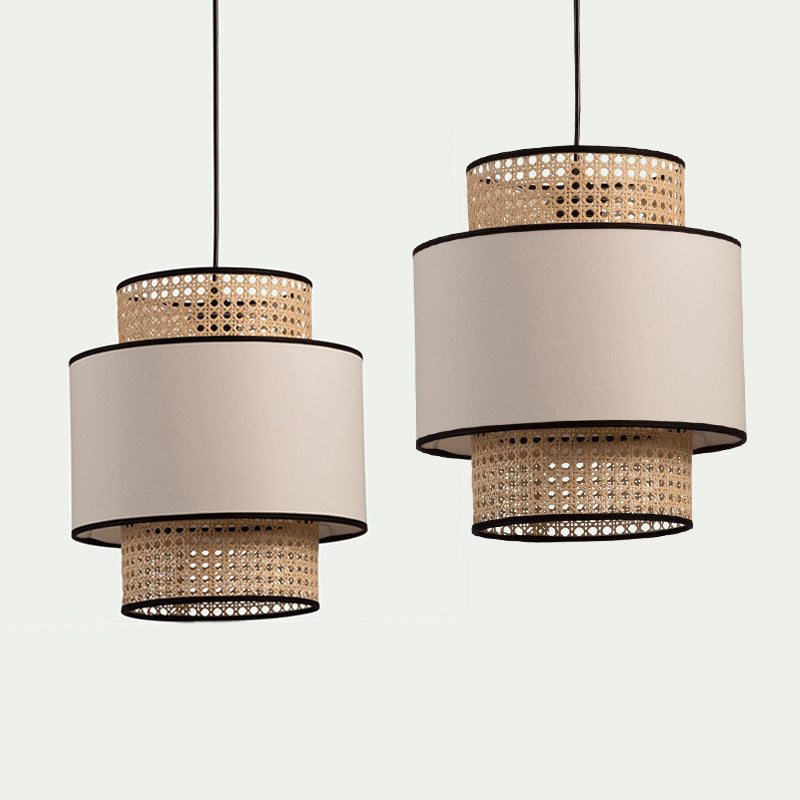Linen and Rattan Caning Pendant Light