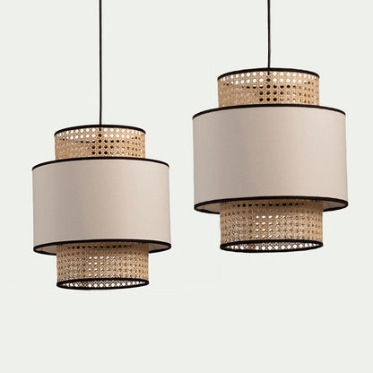 Linen and Rattan Caning Pendant Light