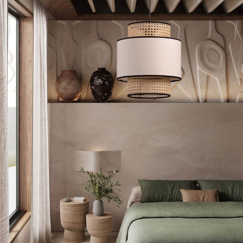 Linen and Rattan Caning Pendant Light
