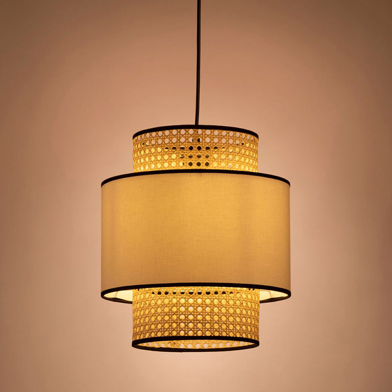 Linen and Rattan Caning Pendant Light