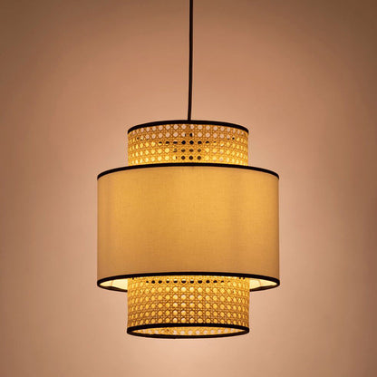 Linen and Rattan Caning Pendant Light