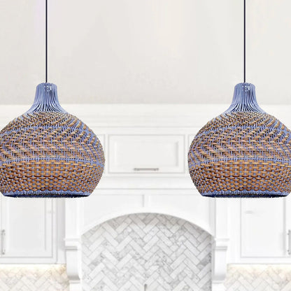Courtland Blue Rattan Dome Pendant