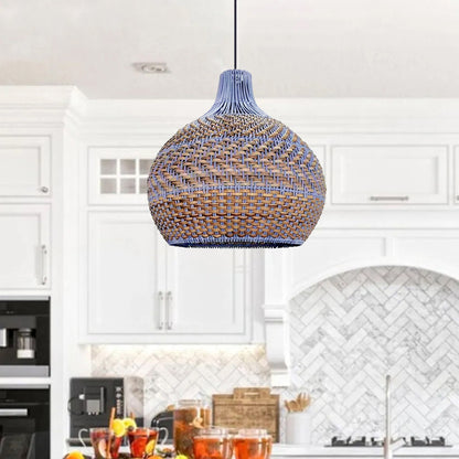 Courtland Blue Rattan Dome Pendant