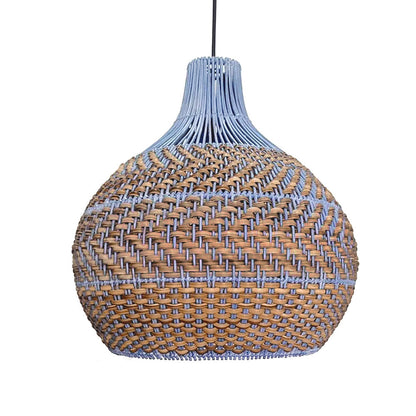 Courtland Blue Rattan Dome Pendant