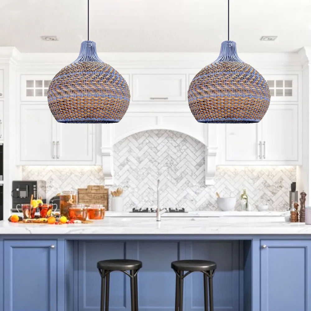 Courtland Blue Rattan Dome Pendant