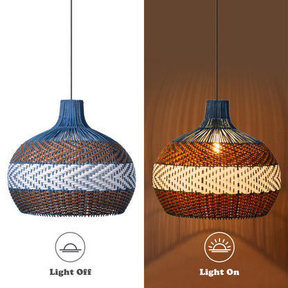 Blue and Brown Rattan Dome Pendant