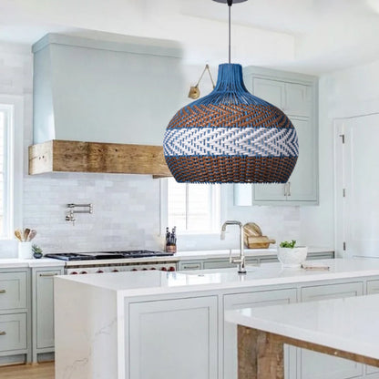 Blue and Brown Rattan Dome Pendant