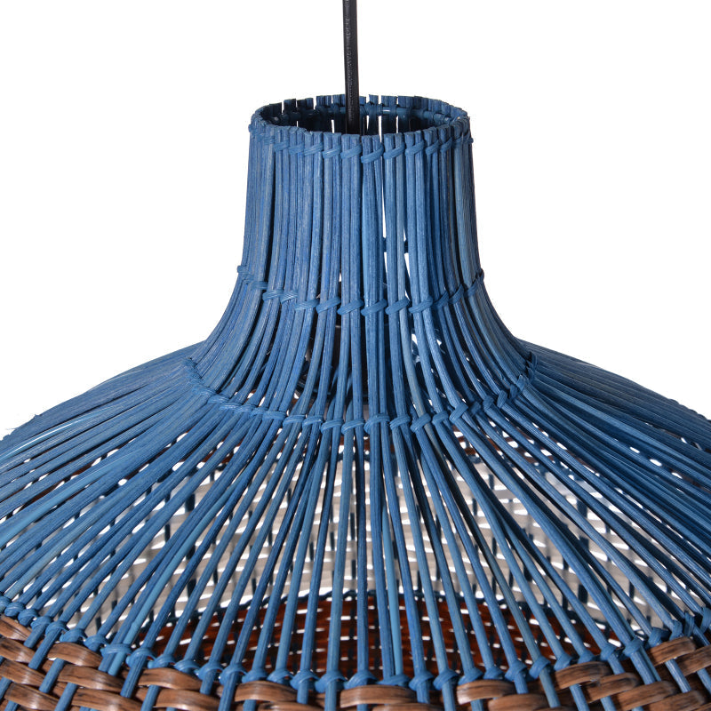 Blue and Brown Rattan Dome Pendant