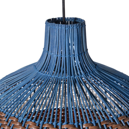 Blue and Brown Rattan Dome Pendant