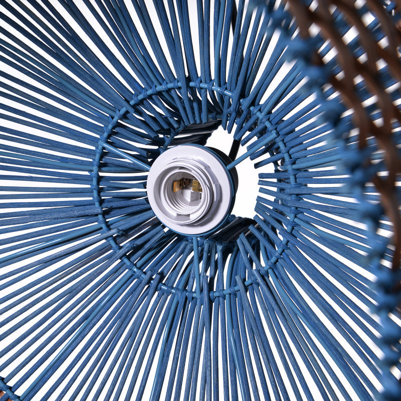 Blue and Brown Rattan Dome Pendant