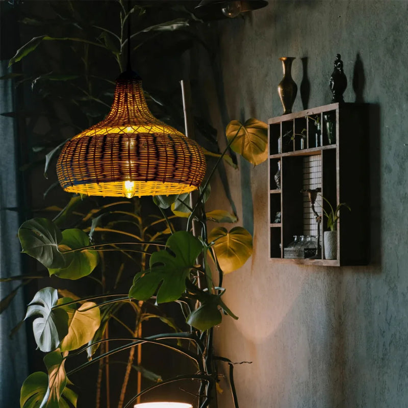 Bohemian Rattan Patio Pendant Light
