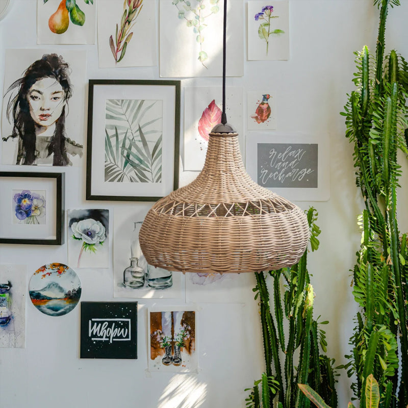 Bohemian Rattan Patio Pendant Light