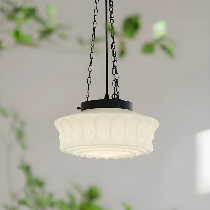 White Glass Vintage Round Pendant