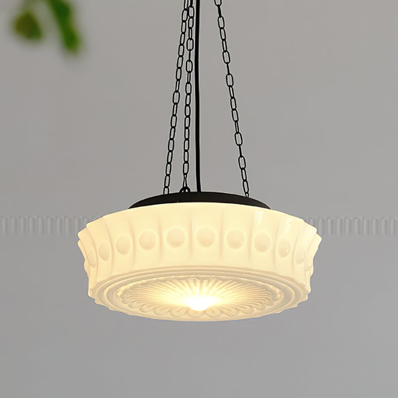White Glass Vintage Round Pendant