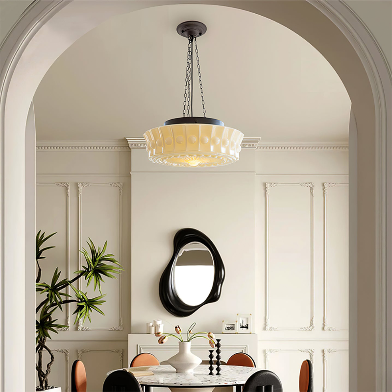 White Glass Vintage Round Pendant